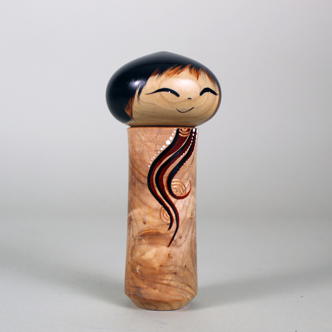 Red Strands Maple Kokeshi Doll