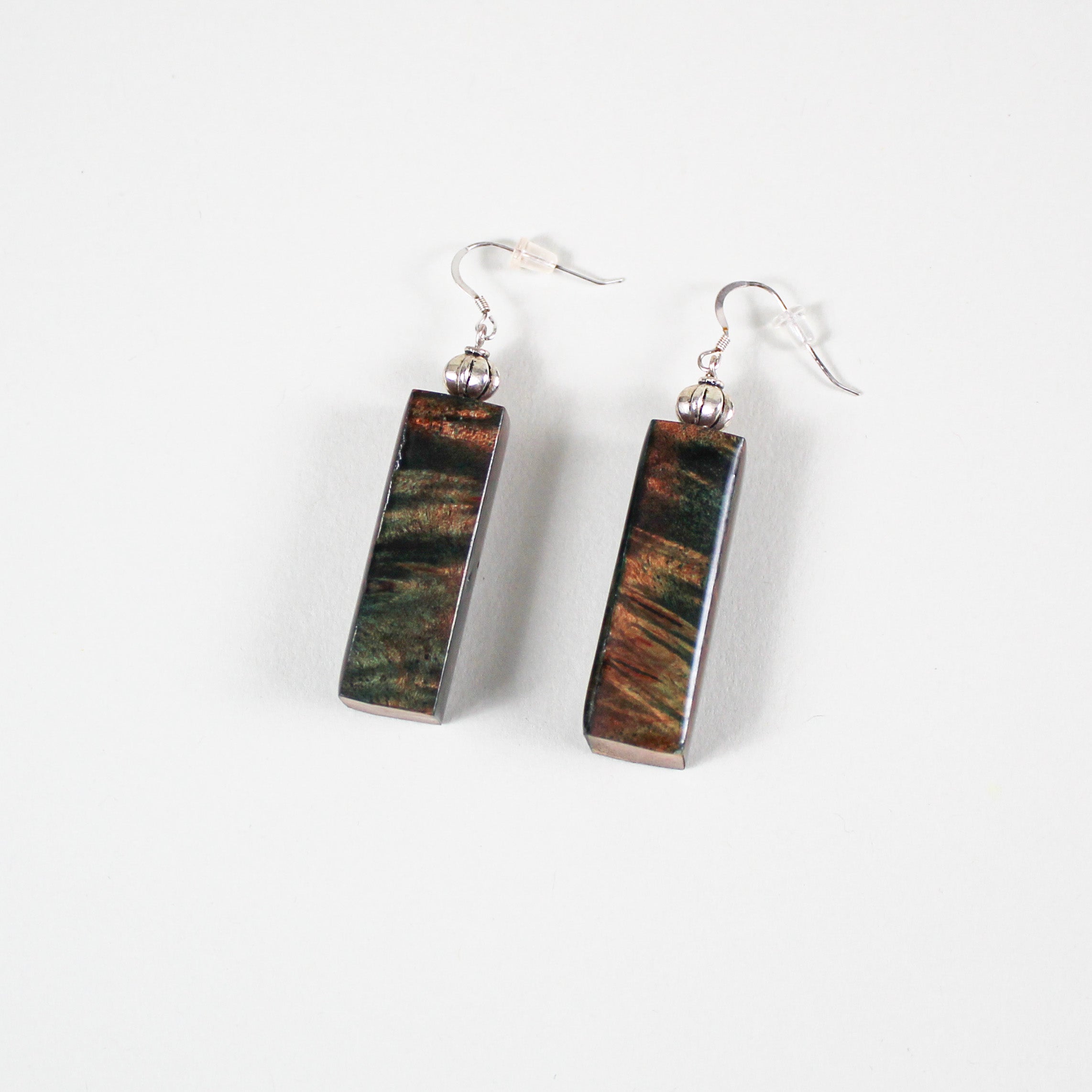 Natural and Dyed Green Burl Earrings