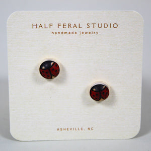 Red Ladybug Stud Earrings