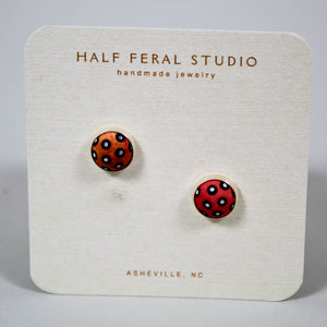 Black Dotted Red Stud Earrings