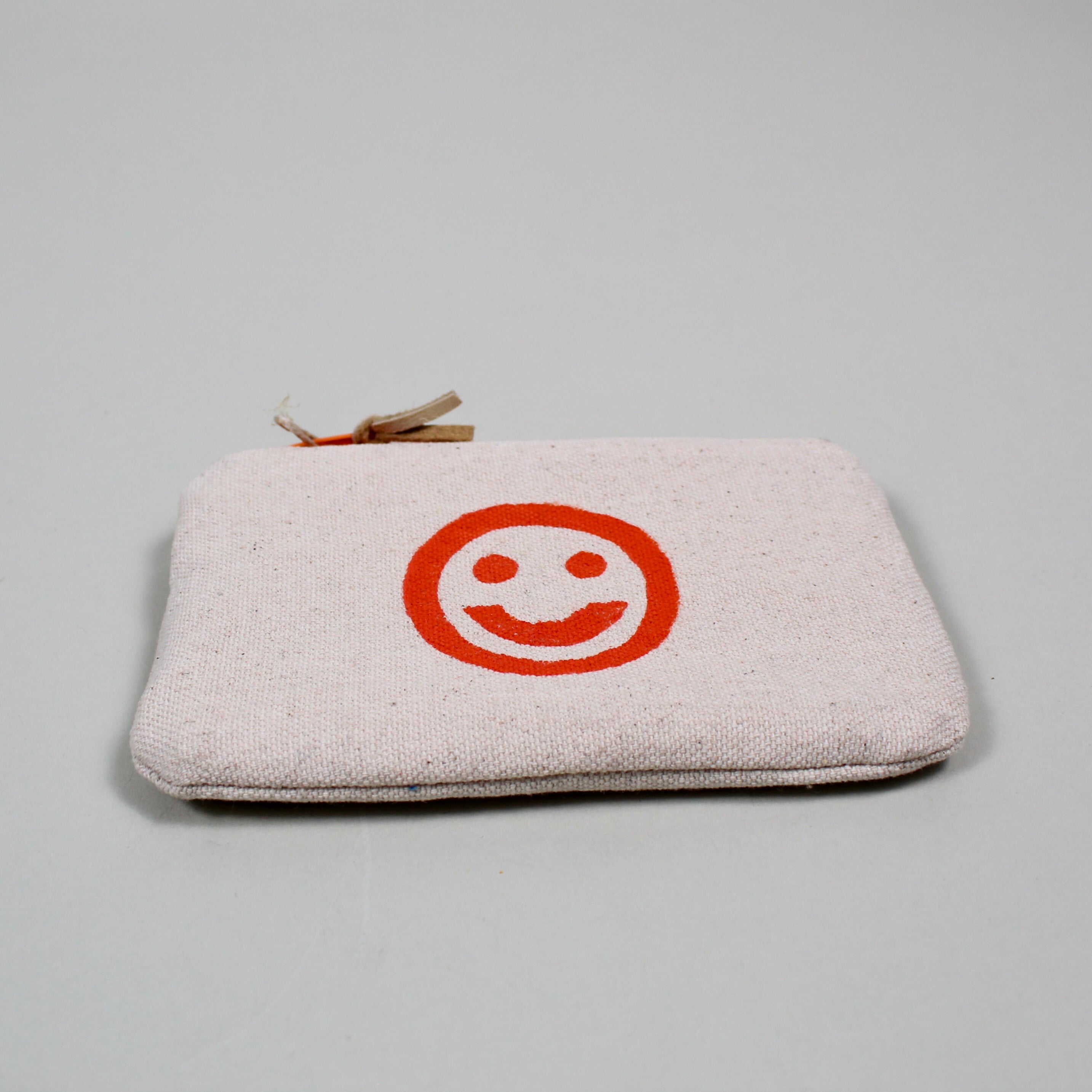 Smiley Face Blockprint Linen Coin Purse