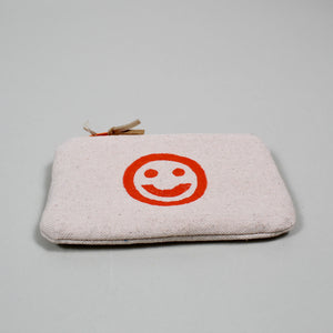 Smiley Face Blockprint Linen Coin Purse