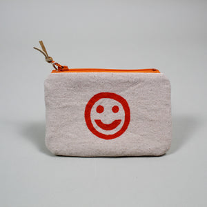 Smiley Face Blockprint Linen Coin Purse