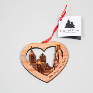 Heart Shaped Philadelphia, Pennsylvania Wood Ornament