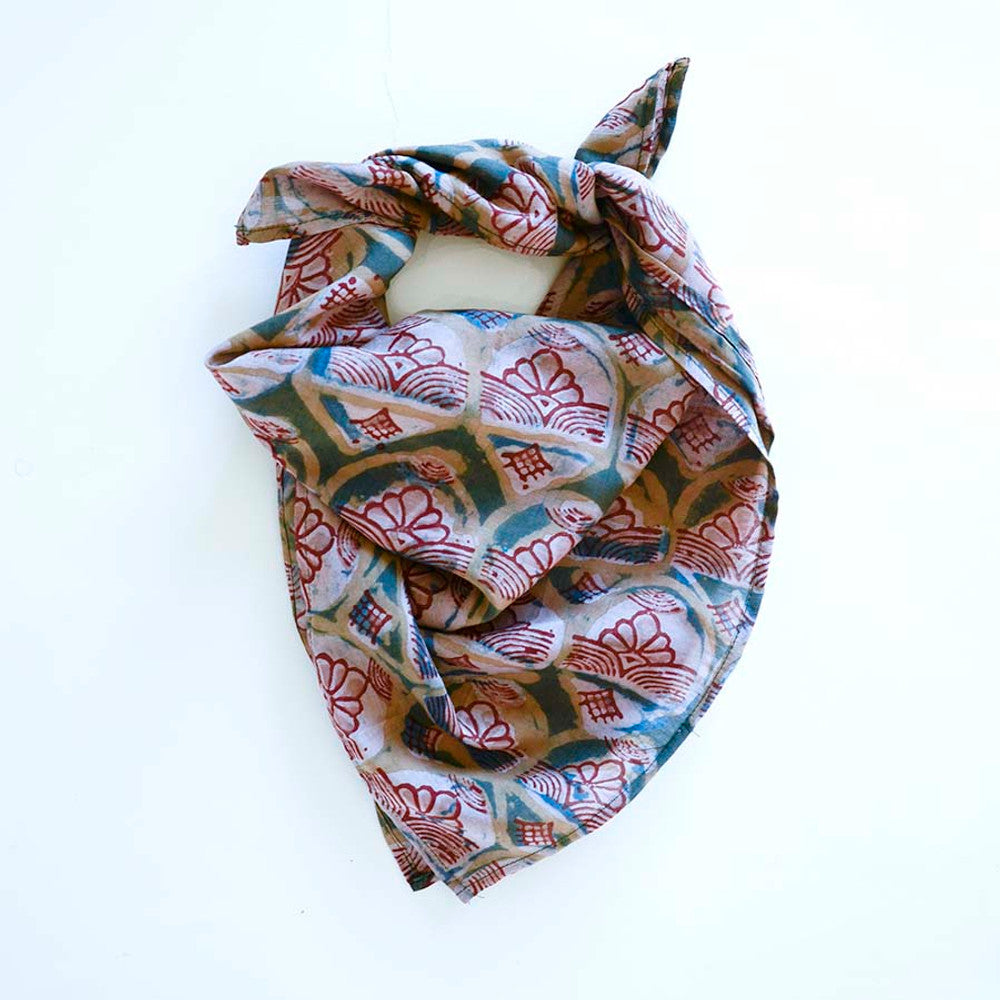 Block Print Bandana  - Head Square Scarf