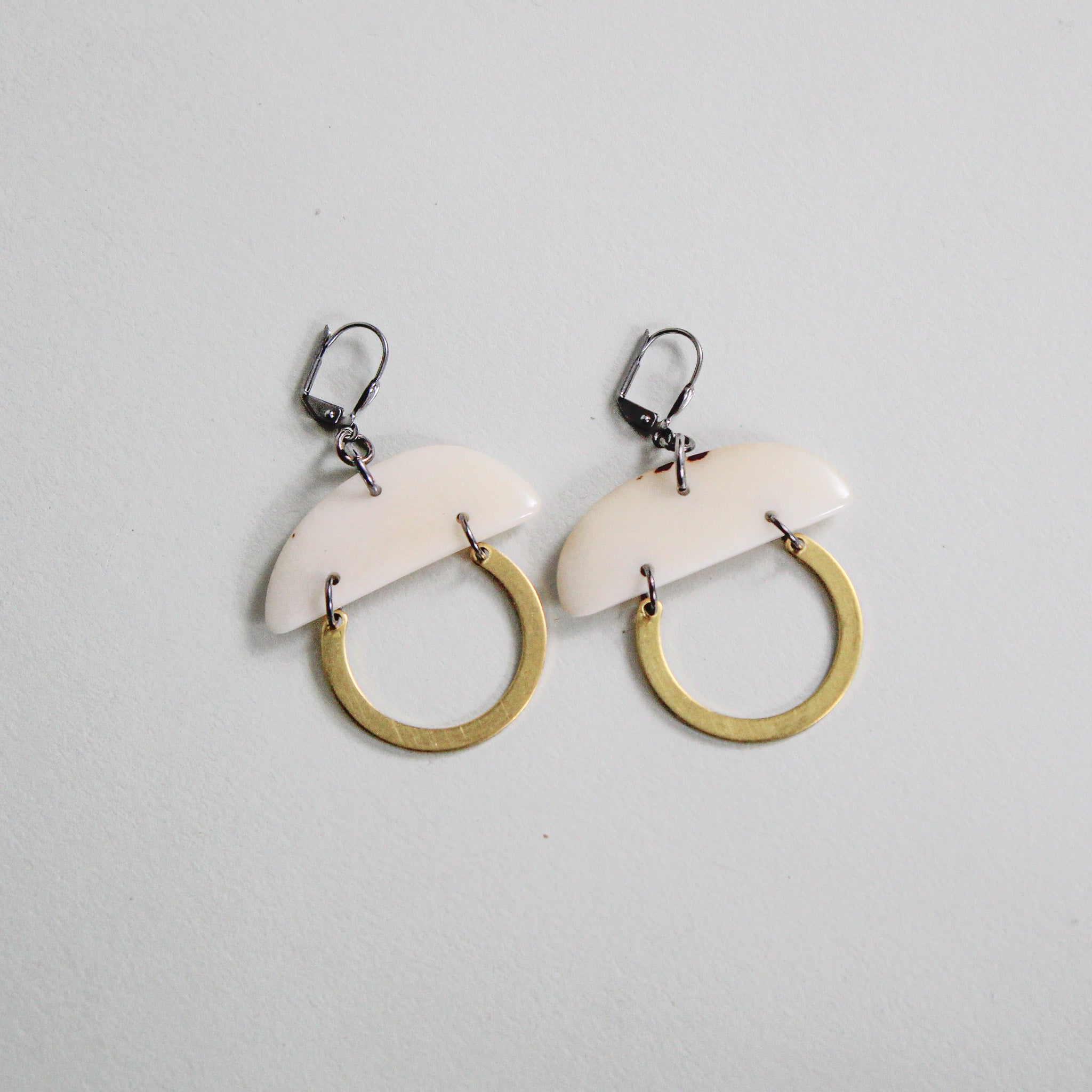 Crescent Shape with Brass Semi-Circle Earrings