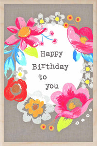 "Happy Birthday to You" Wreath Wooden Postcard