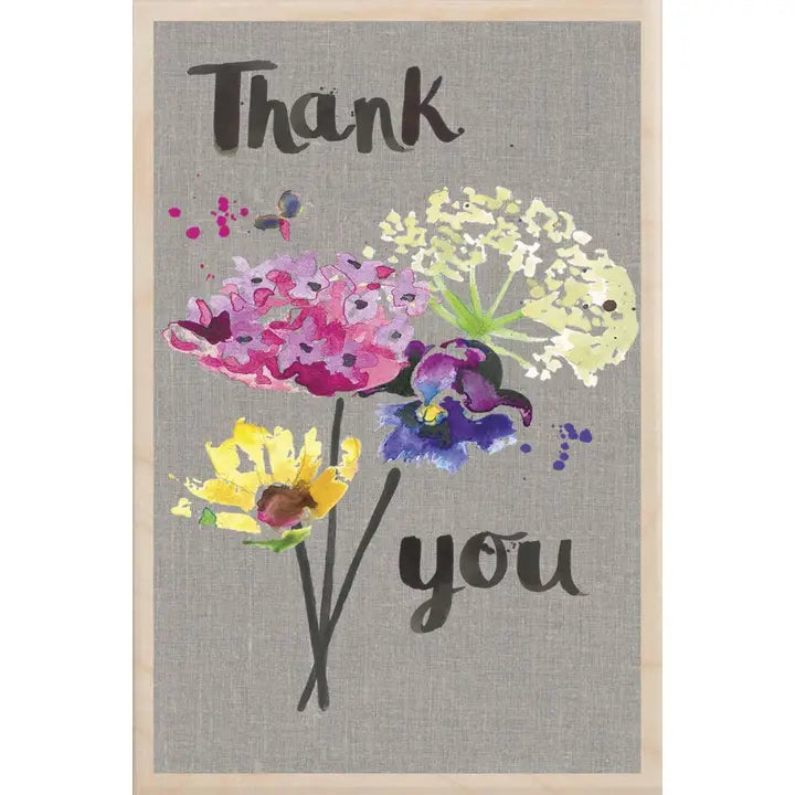 "Thank You" Flowers Wooden Postcard