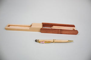 White Birch Pen with gold pink ribbon and Standing Case