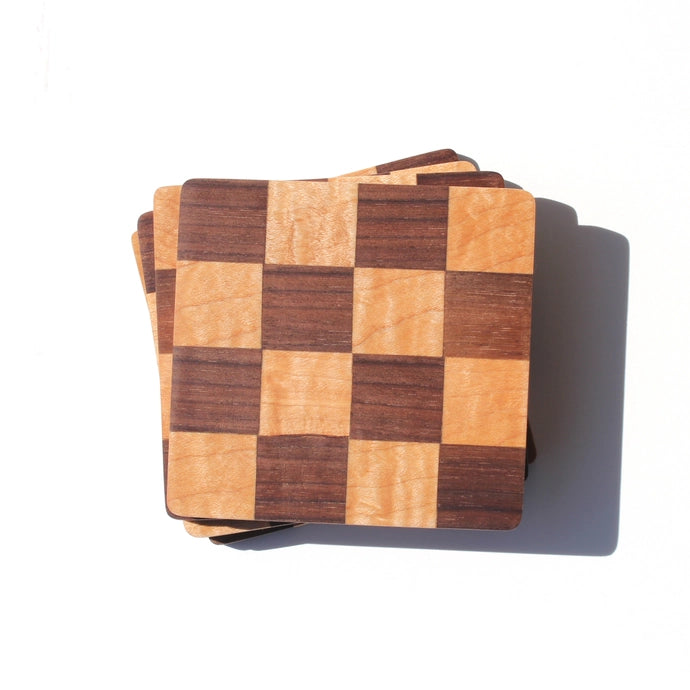 Checkered Hardwood Coasters