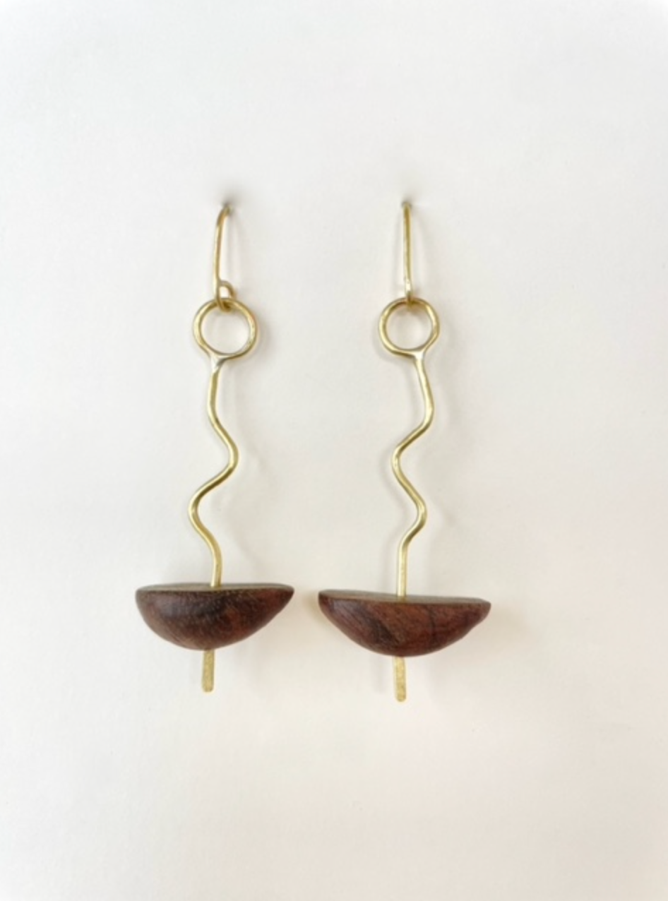 Alpa Sheth Studio Walnut Wood & Brass Semicircle Earrings