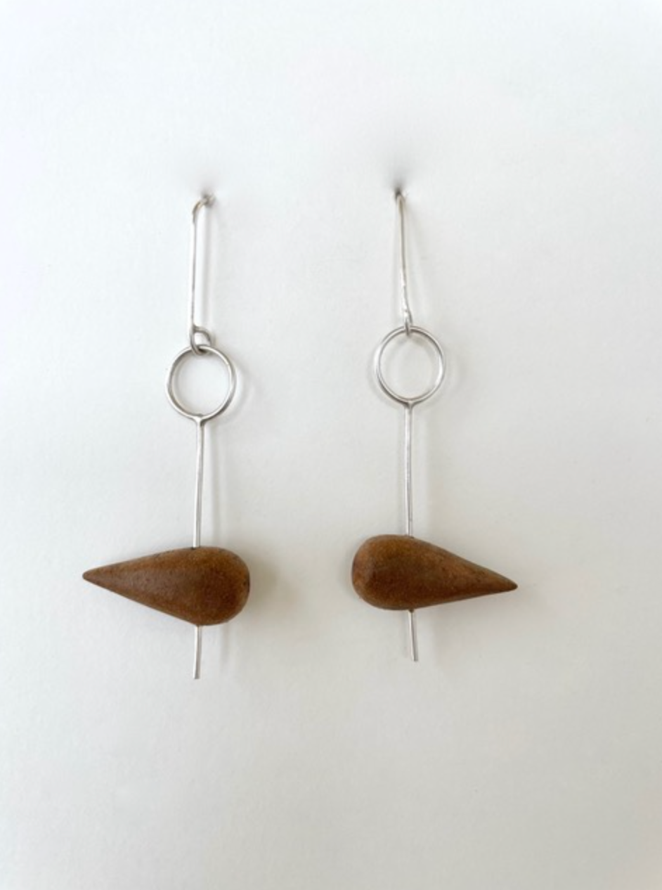 Alpa Sheth Studio Oak Wood & Silver Arrow Earrings