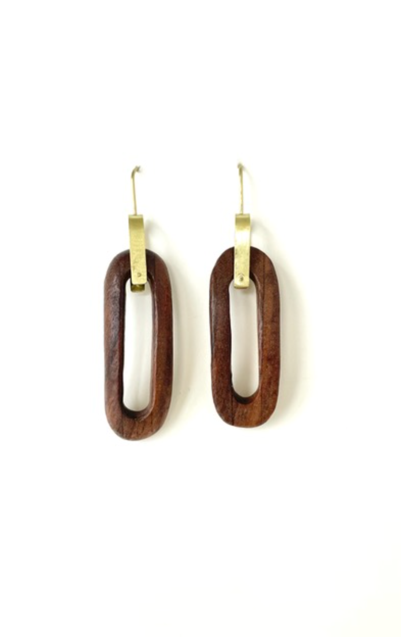 Alpa Sheth Studio Walnut Wood & Brass Oval Earrings