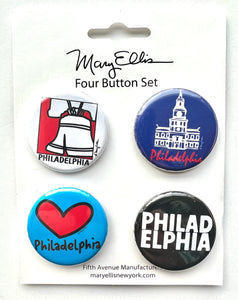 Philadelphia Mini Pin Back Buttons Set of 4