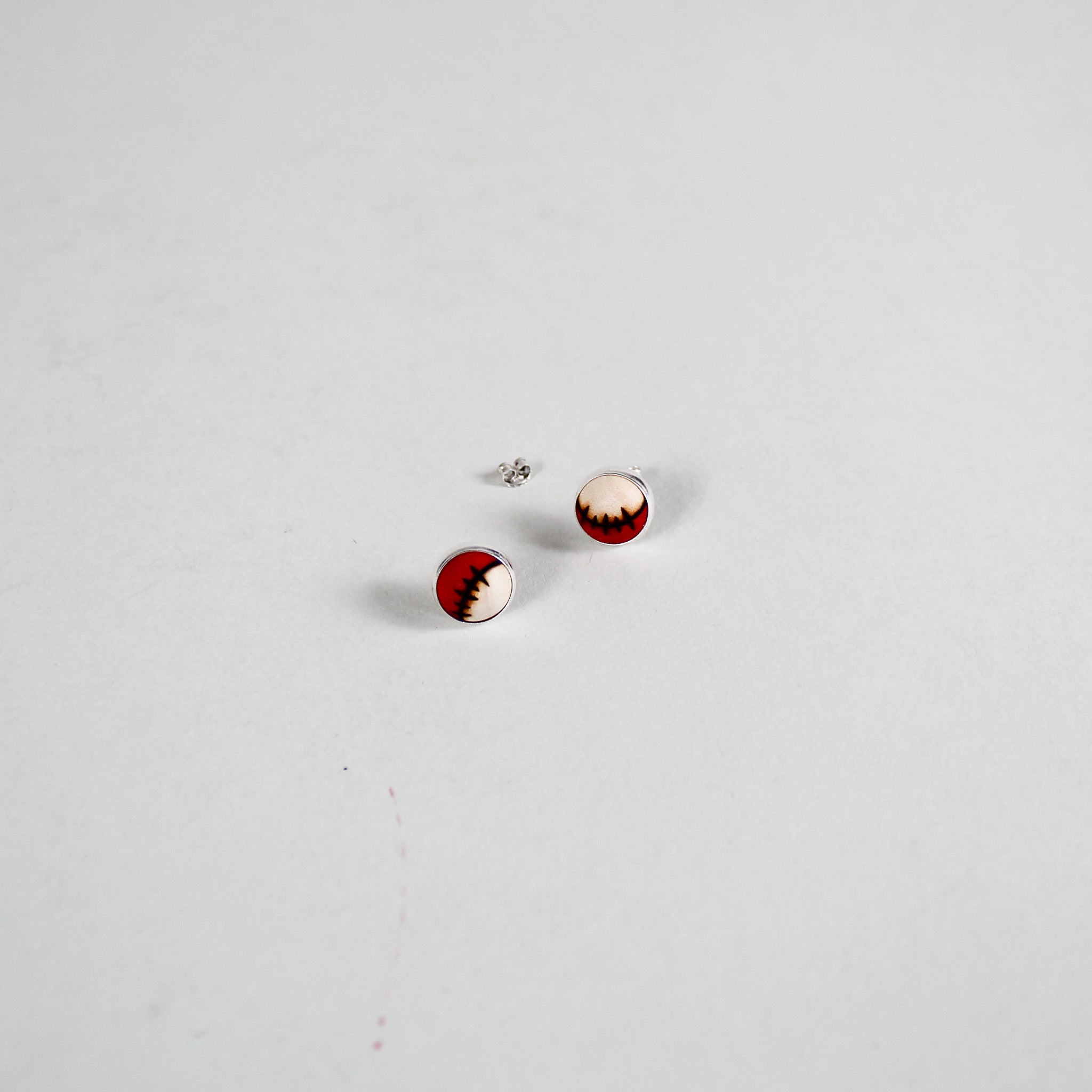 Red Round Stitch Stud Earrings