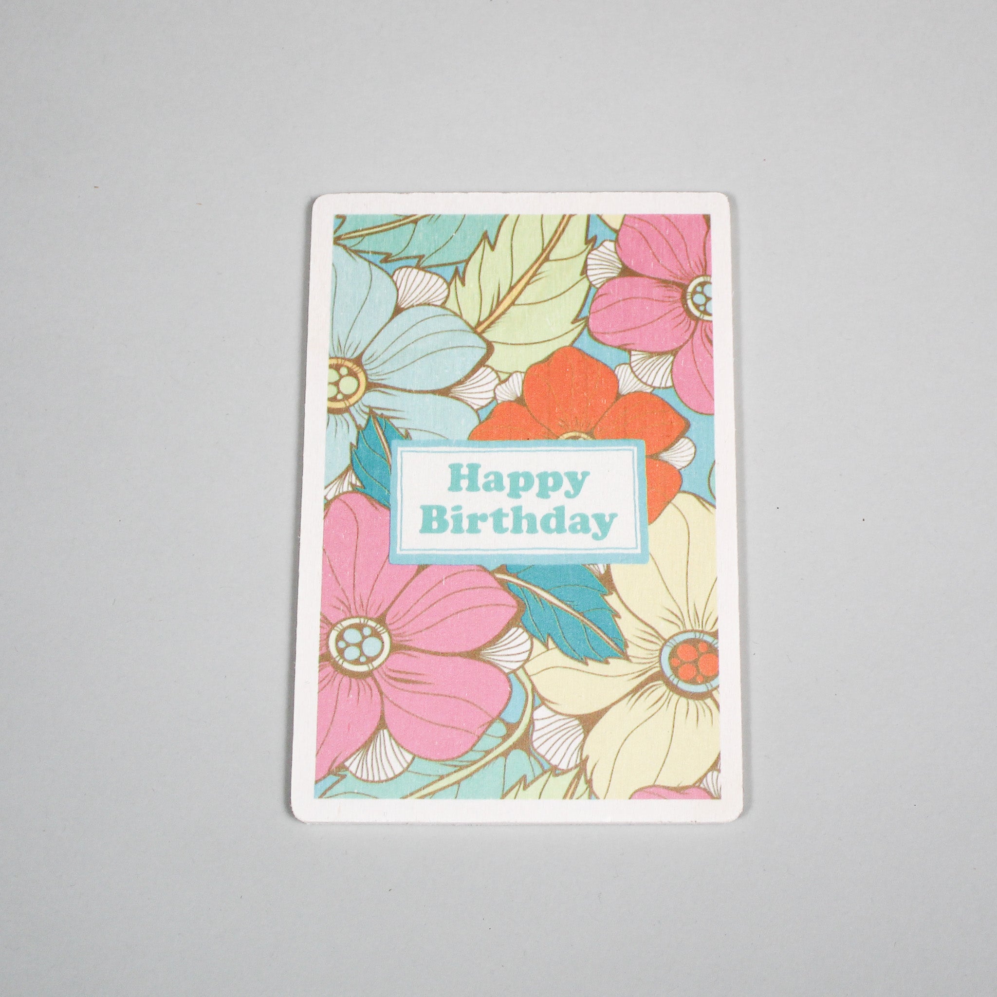 "Happy Birthday" Wooden Postcard - Retro Flowers