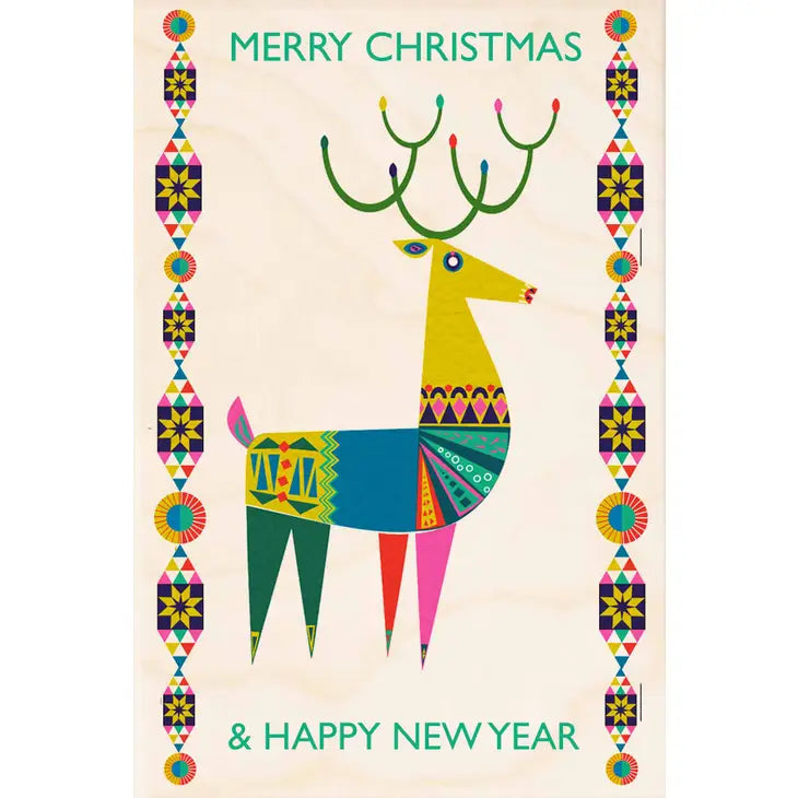 "Merry Christmas and Happy New Year" Wooden Postcard