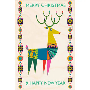 "Merry Christmas and Happy New Year" Wooden Postcard