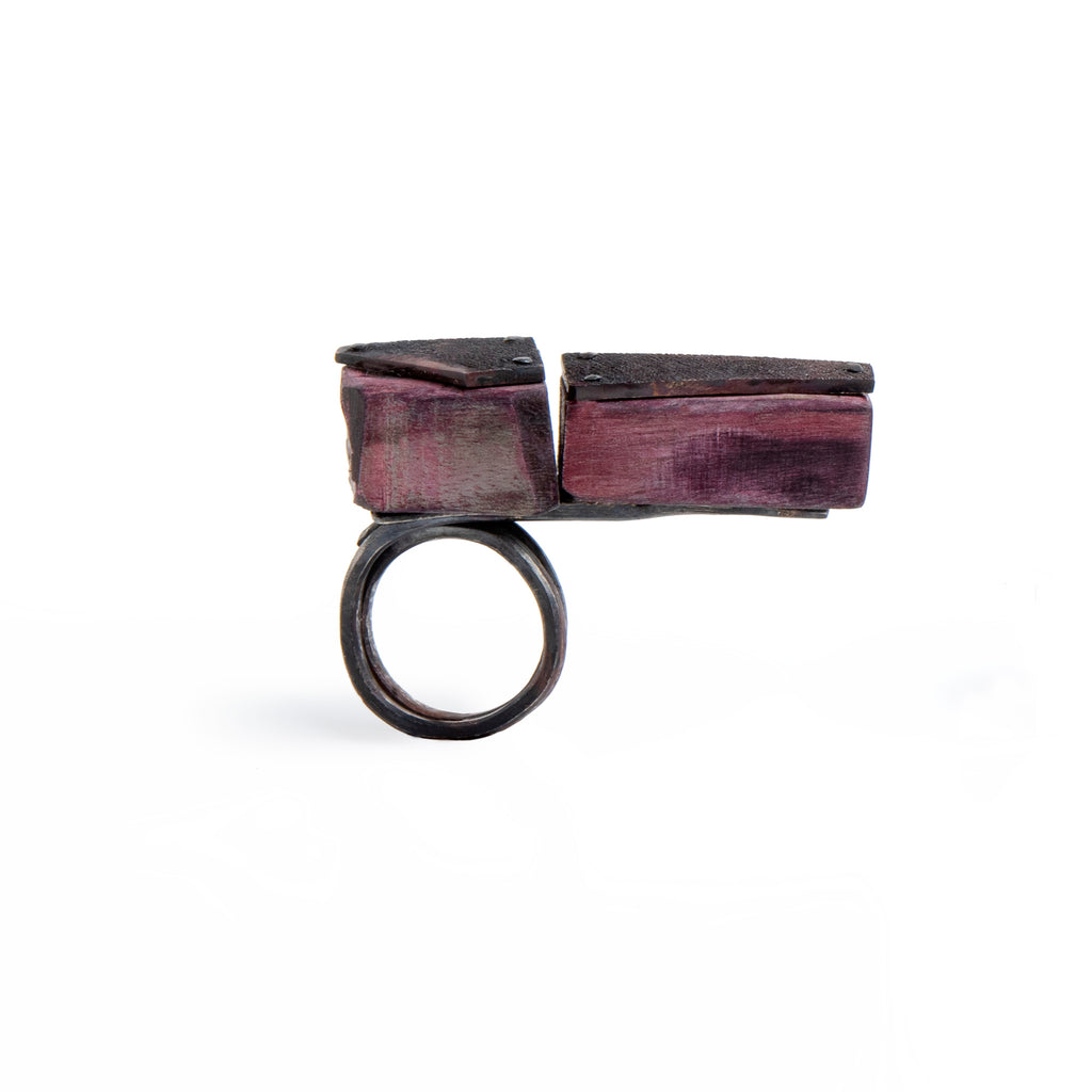 Purple Heart and Silver Ring, Contemporary wood jewelry by Israeli maker Dina Abargil at the Center for Art in Wood