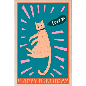 "Happy Birthday" Wooden Postcard - Cat Design