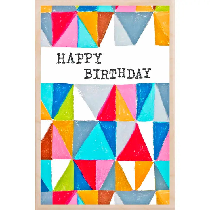 "Happy Birthday" Wooden Postcard - Triangle Pattern