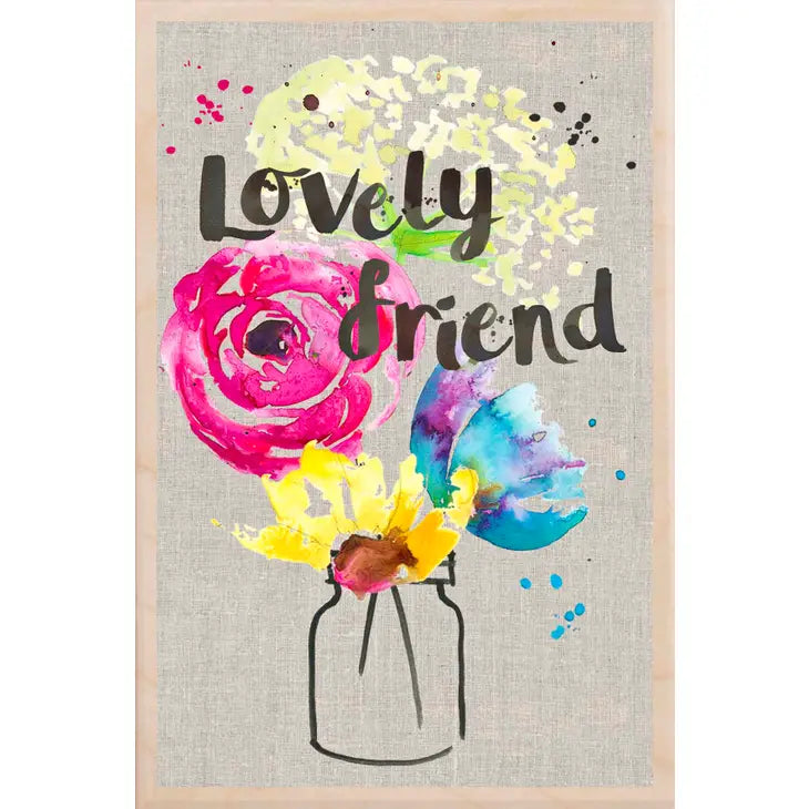 "Lovely Friend" Wooden Postcard - Flowers