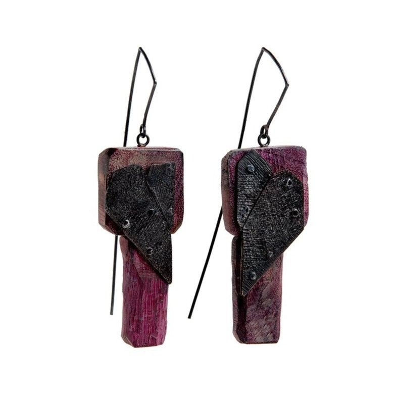 Purple Heart and Silver Earrings, Contemporary wood jewelry by Israeli maker Dina Abargil at the Center for Art in Wood
