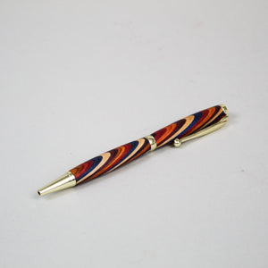Wood Laminate Swirl Lathe-Turned Pen With Metal Fittings