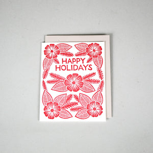 "Happy Holidays" Flower Block Printed Greeting Card