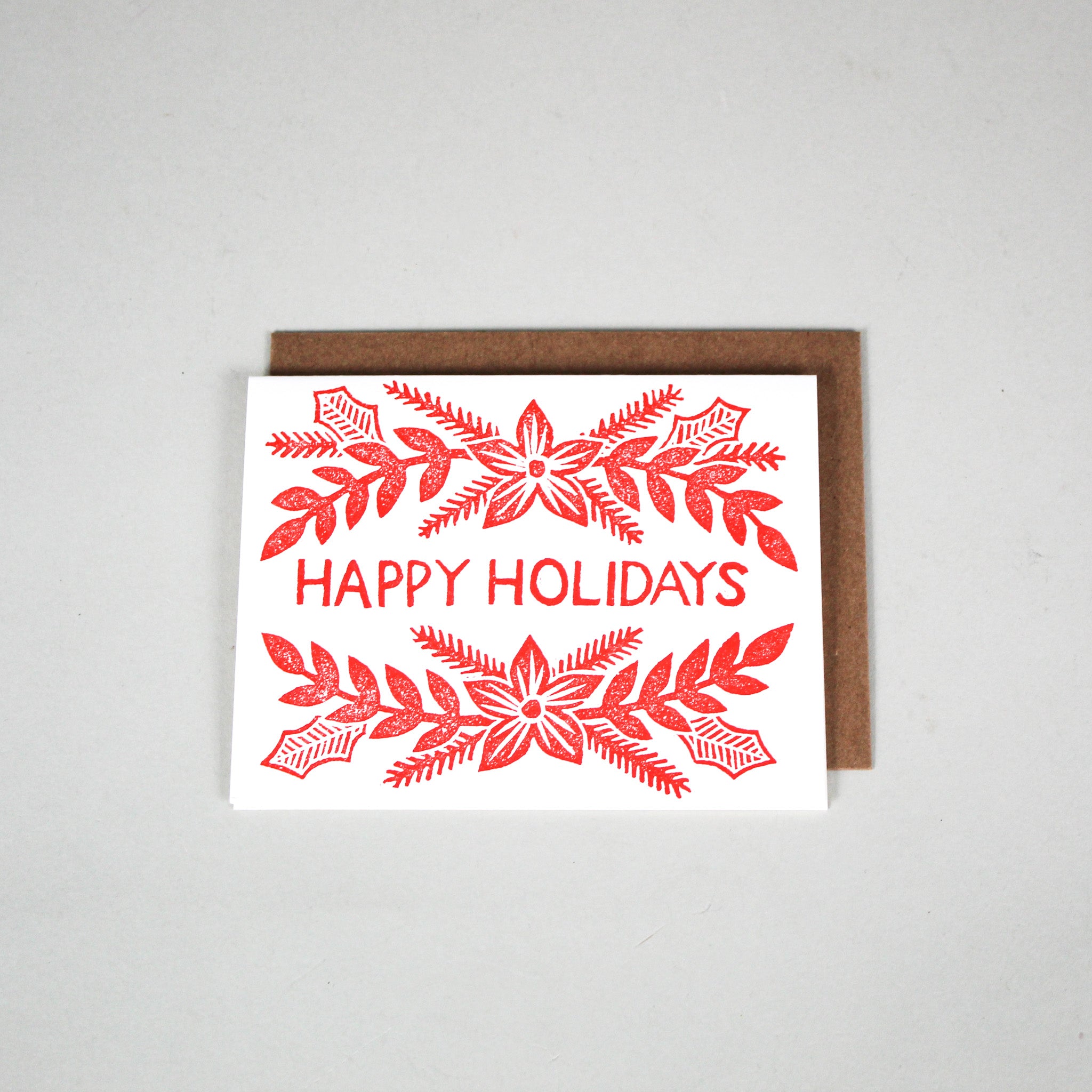 "Happy Holidays" Block Printed Greeting Card