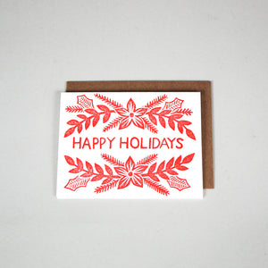 "Happy Holidays" Block Printed Greeting Card