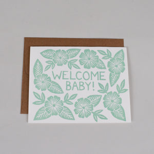 "Welcome Baby" Block Printed Greeting Card