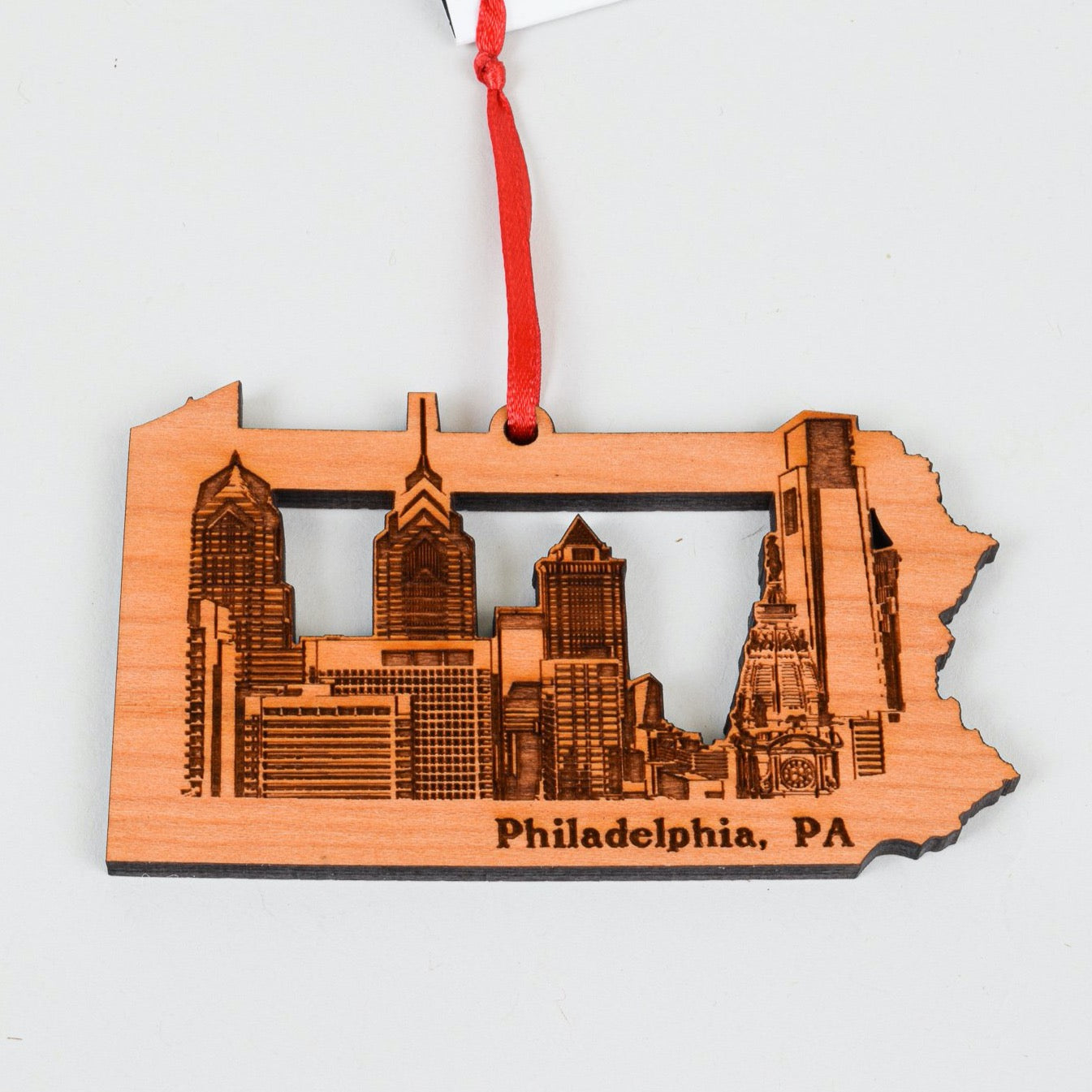 Philadelphia City Skyline State Shape Ornament