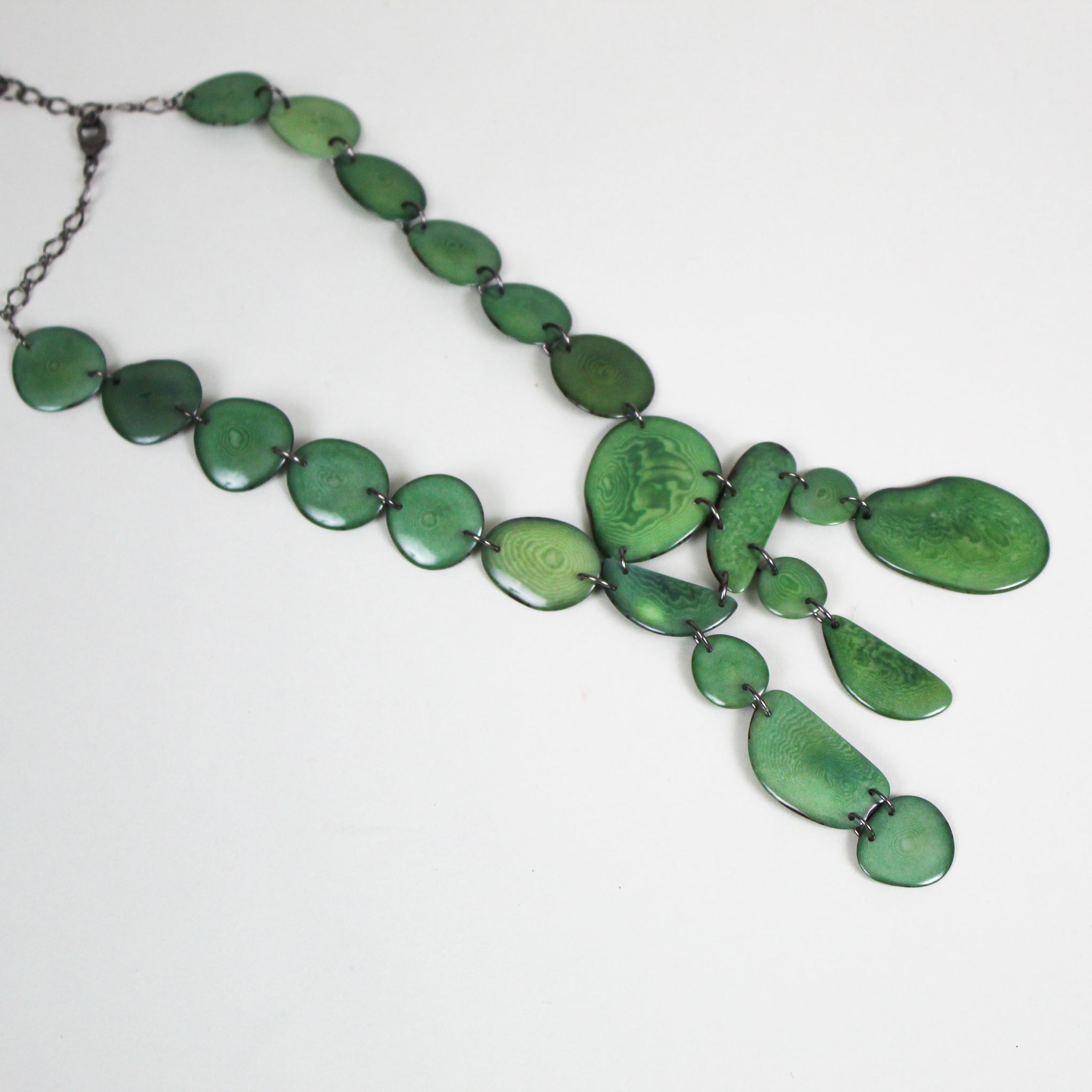 Long Mosaic Bib Necklace - Medium Green