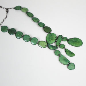 Long Mosaic Bib Necklace - Medium Green
