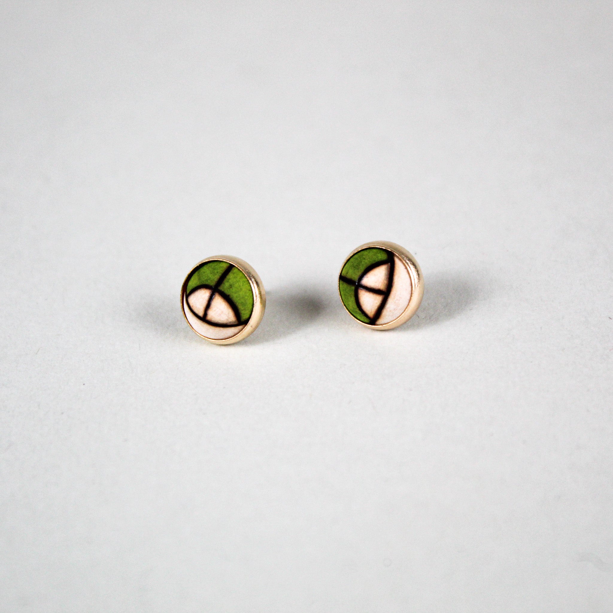 Green Semi-Circle Design Stud Earrings