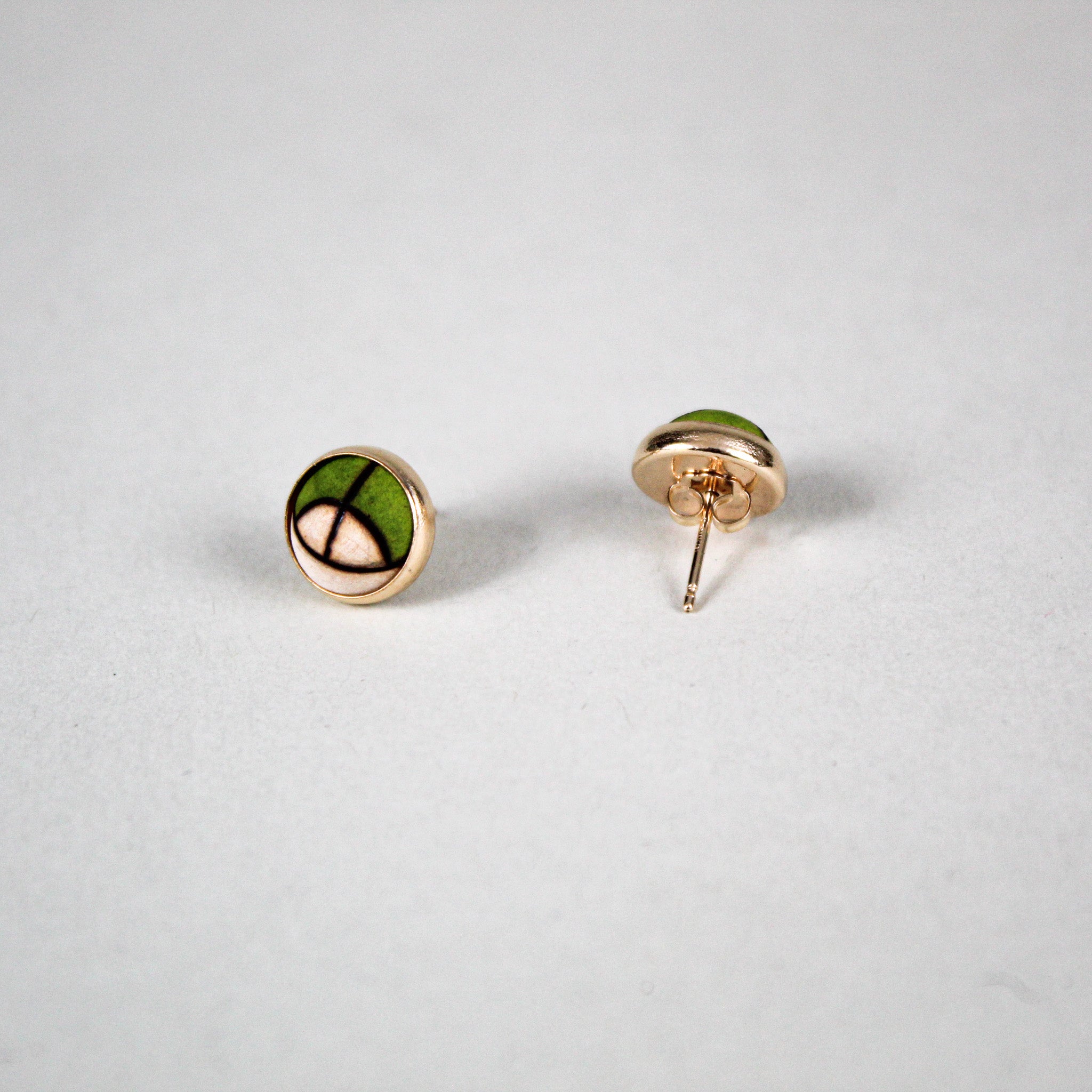 Green Semi-Circle Design Stud Earrings