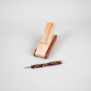 Laminated Lathe-Turned Gold USA Clip Pen with Standing Case