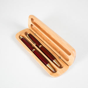 Bamboo Flat Case with Lathe-Turned Pen & Pencil Set