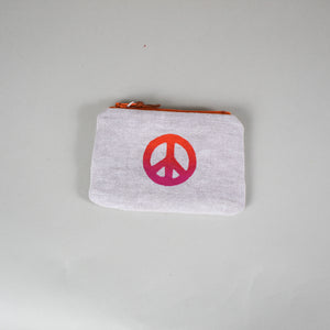 Peace Sign Blockprint Linen Coin Purse