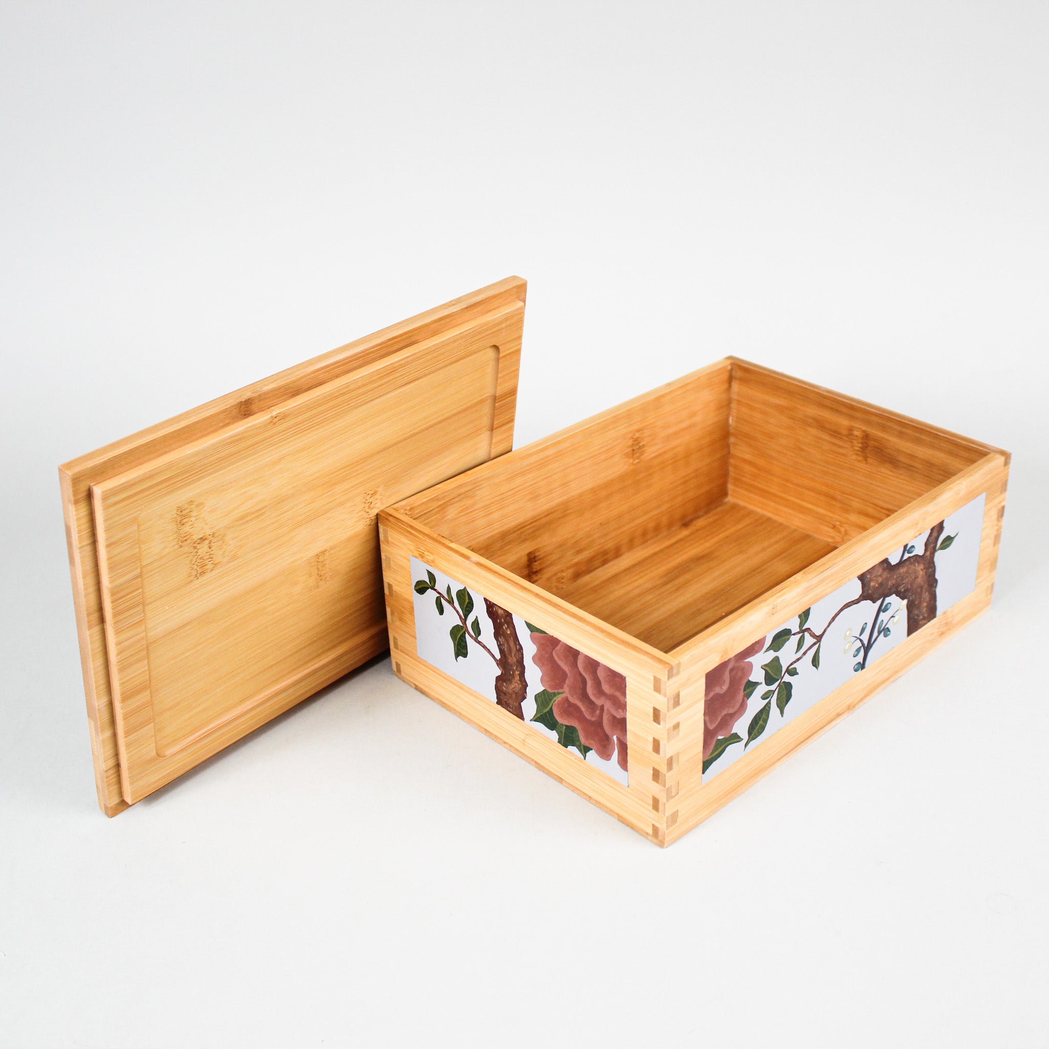 Hand-Painted Wood Box with Blue and White Bird with Red Flowers