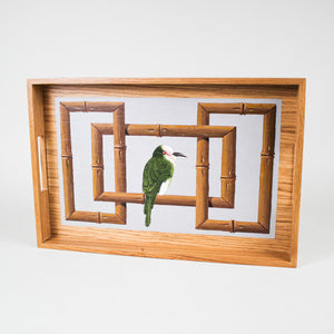 Hand-painted Wood Tray with Green and White Bird