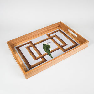Hand-painted Wood Tray with Green and White Bird