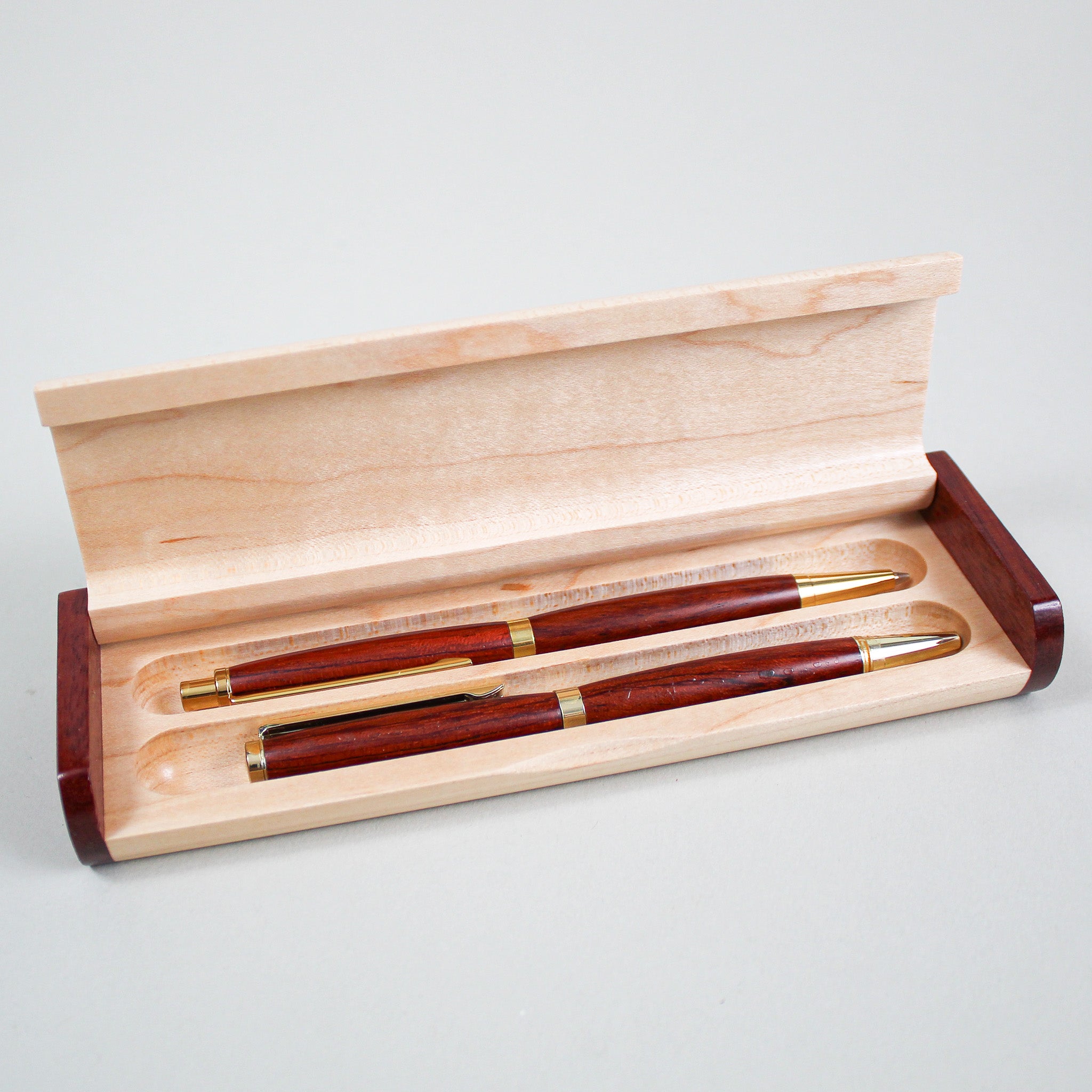 Flat Pen Box with Wood Pen & Pencil Set