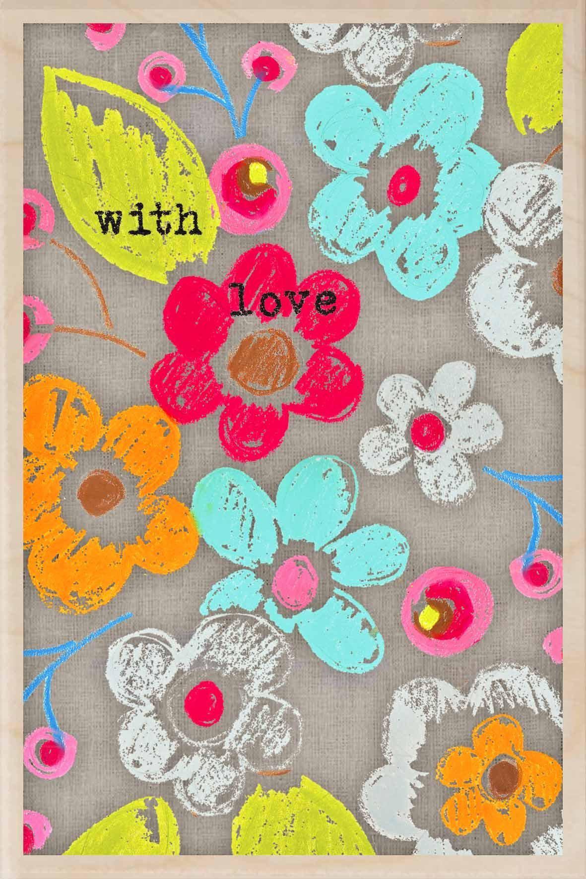"With Love" Wooden Postcard - Flowers