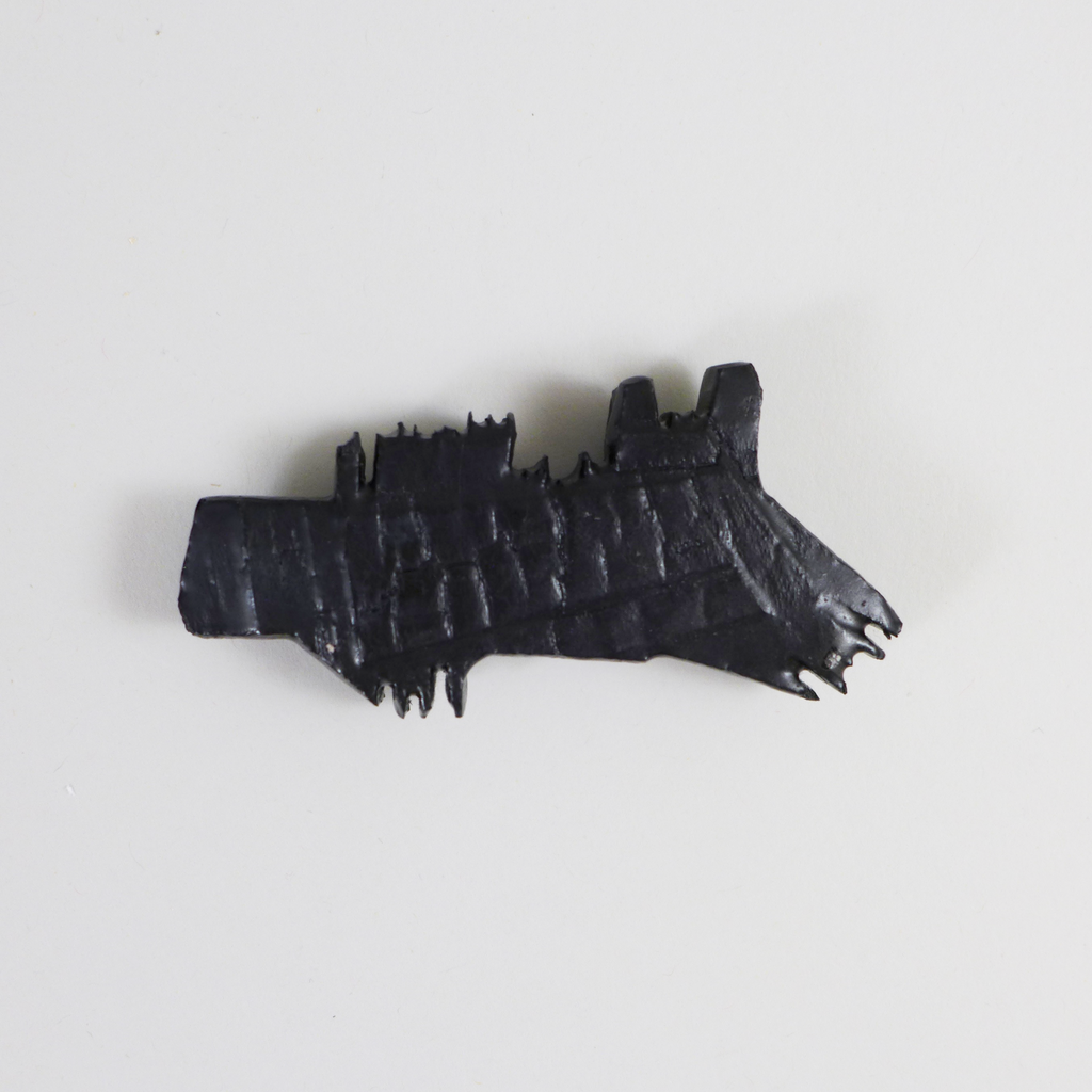 Black Charred and carved holly  brooch, handmade wood jewelry by Morgan Hill at the Center for Art in Wood