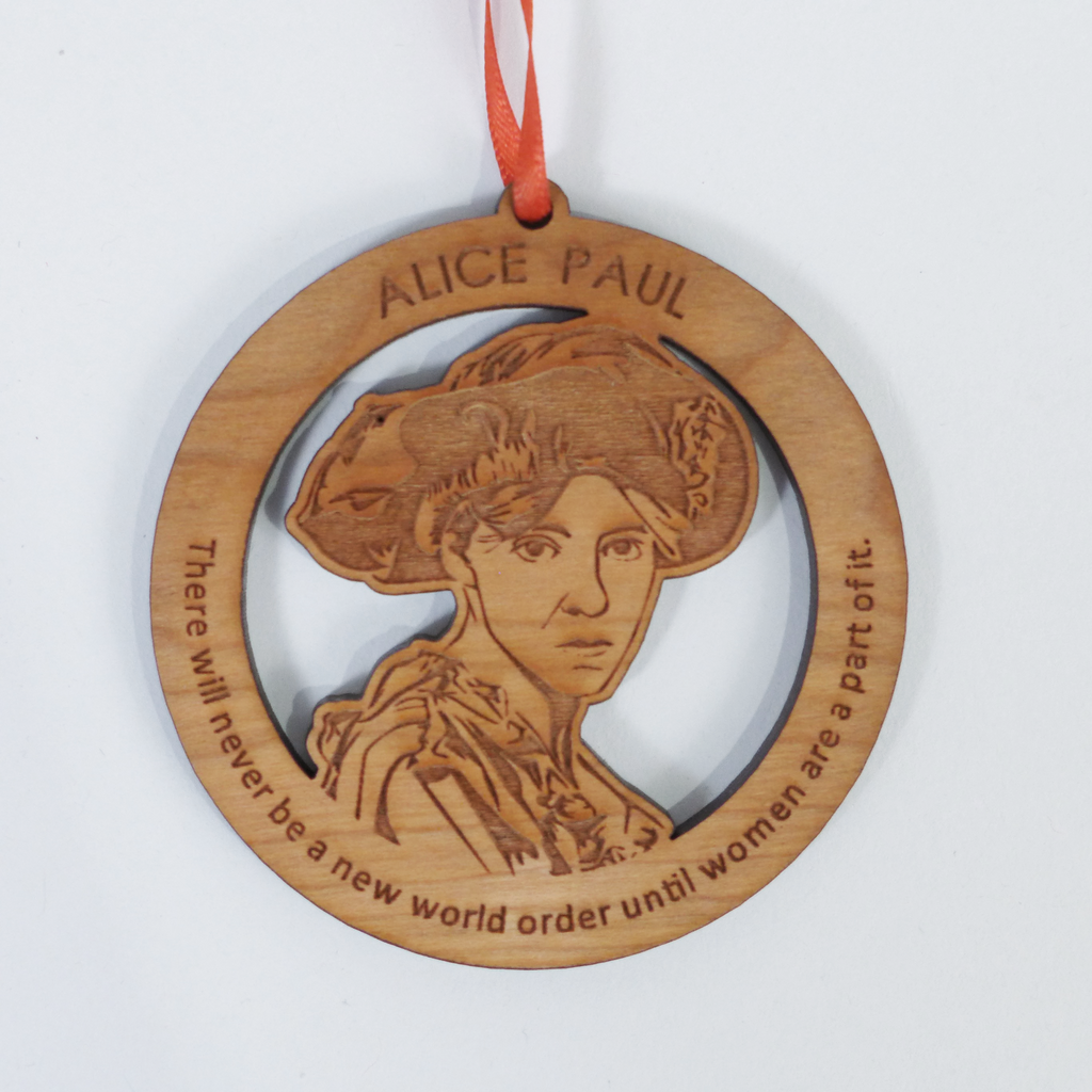 Custom laser cut wood ornaments by Nestled Pines at the Center for Art in Wood
