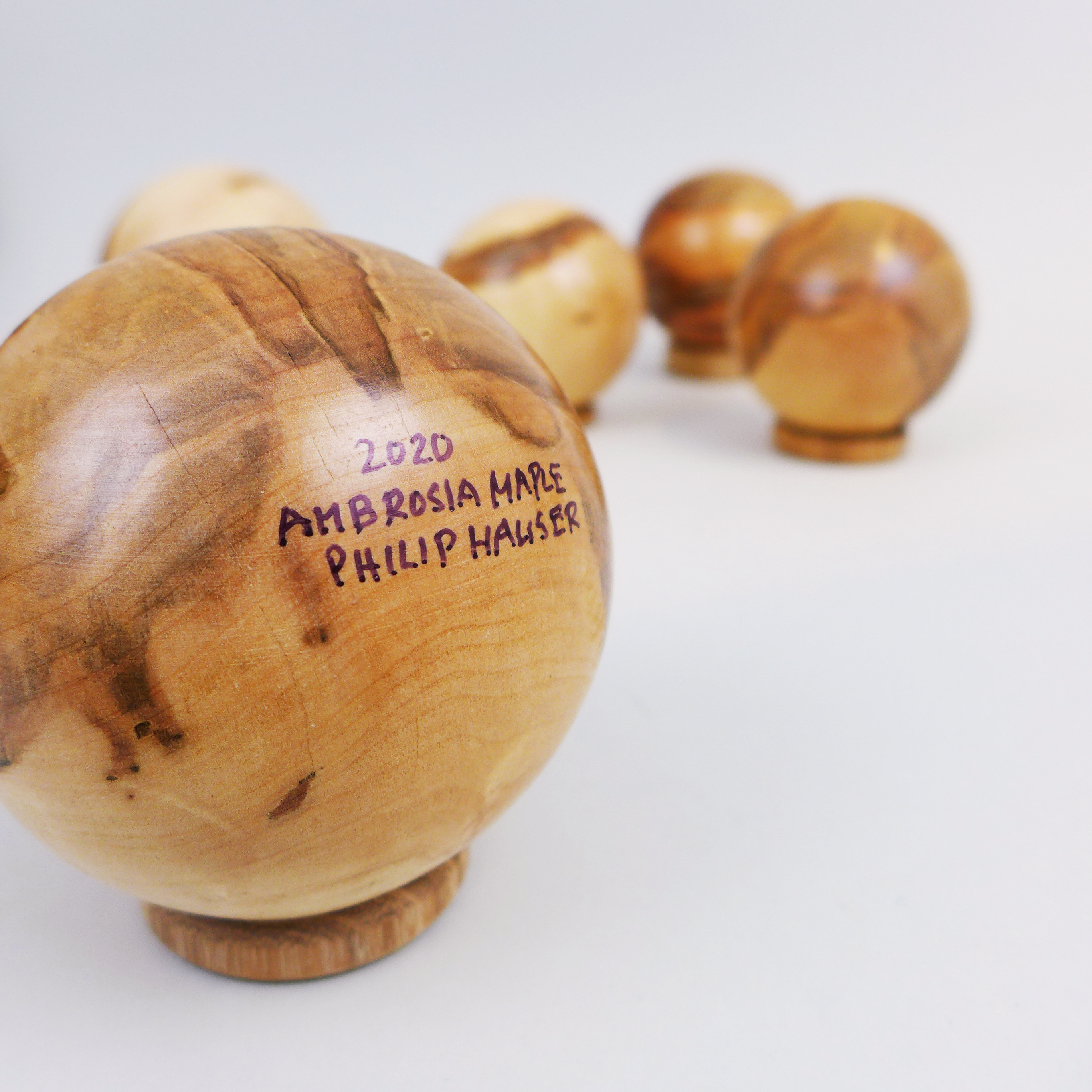 One of a kind wood turned spheres by Philip Hauser at the Center for Art in Wood