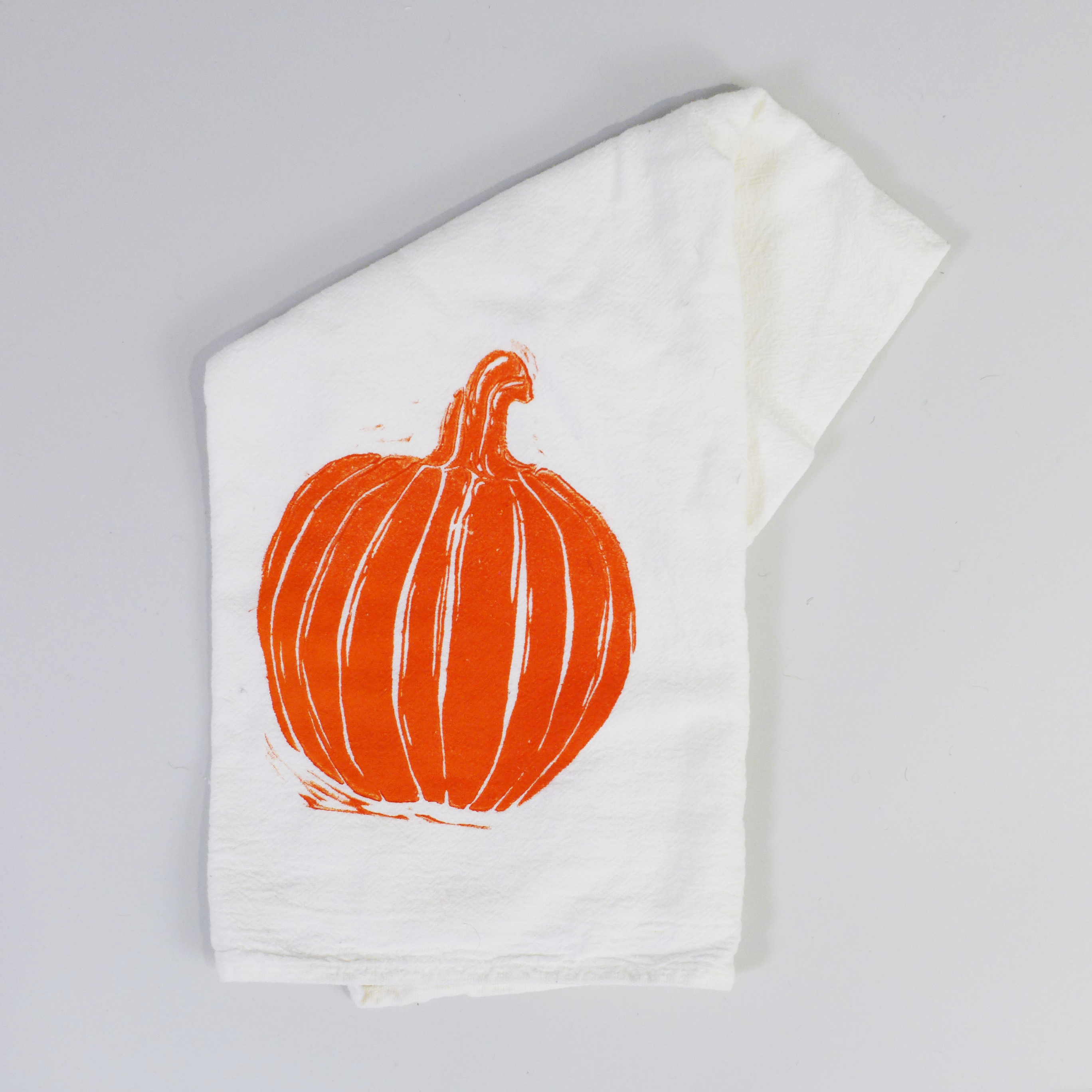 Wood Block Print Tea Towel, Pumpkin