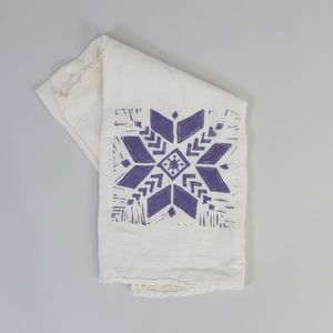 Wood Block Print Tea Towel, Snowfake Design
